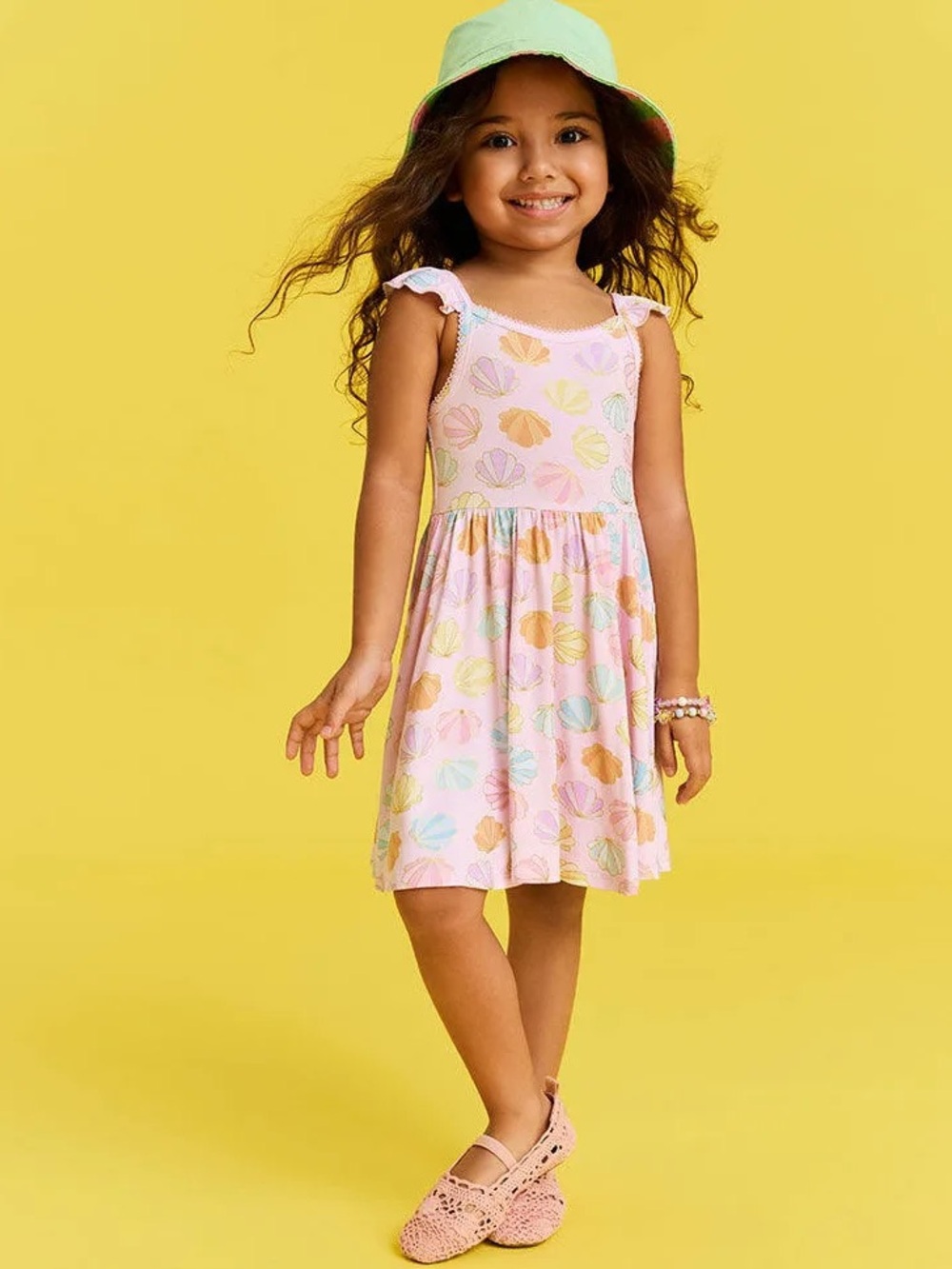 Posh Peanut Girl's Shelly Pink Ruffled Picot Twirl size 3T-4T gold foil shells